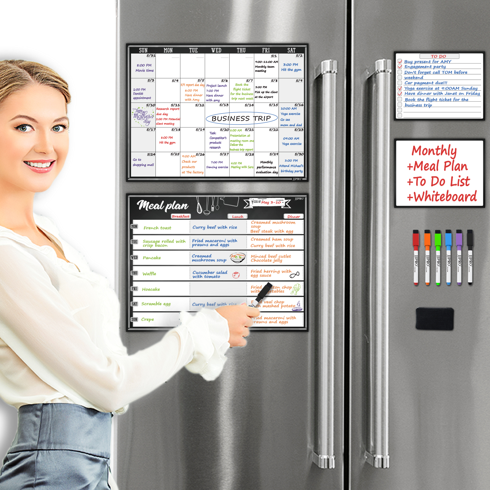 White Dry Erase Magnetic Monthly Calendar Whiteboard with Menu 18 quot x14