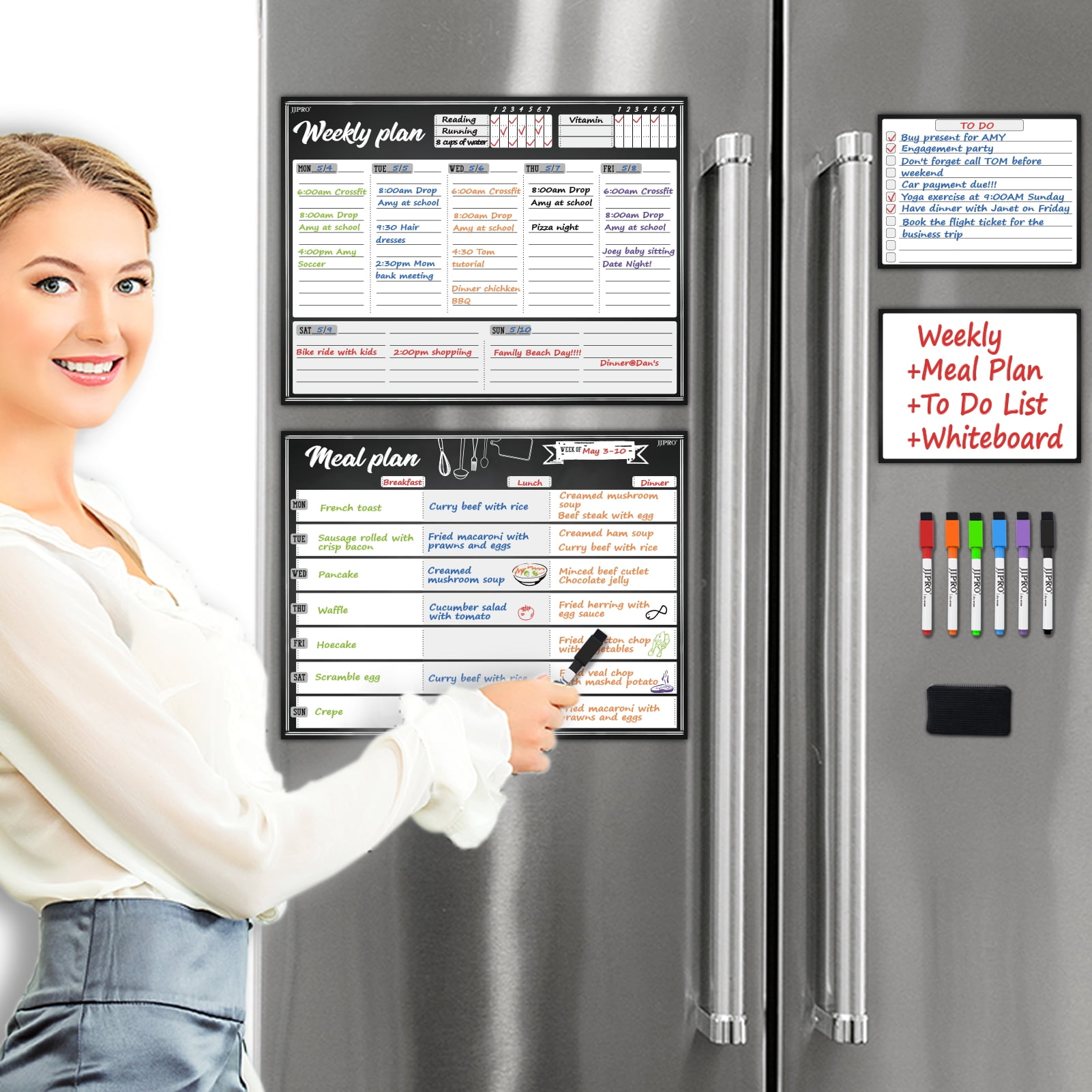 Meal Planning Whiteboard Weekly Planner for Fridge Combo Set Bonus to Do