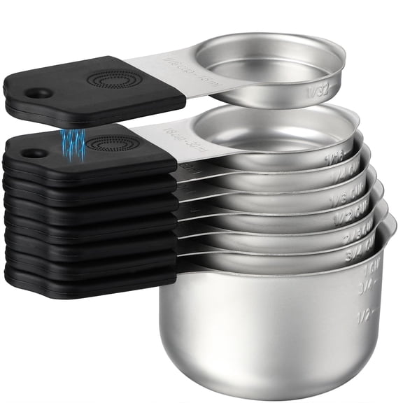8 Black Stainless Steel Stackable Magnetic Measuring Cups for Dry and Liquid Ingredients