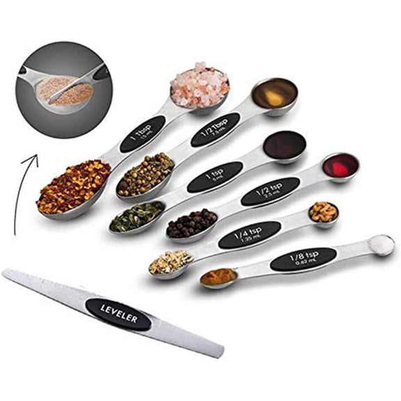 Magnetic Measuring Spoons, Heavy Duty Stainless Steel Metal Measuring Spoons for Dry or Liquid, Fits in Spice Jar, Set of 7