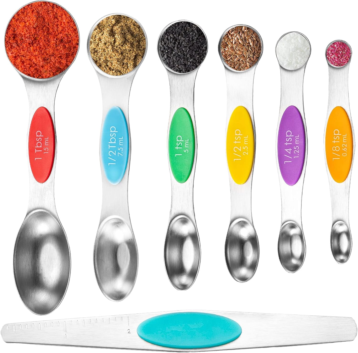 Measuring Spoons Set of 7, Stainless Steel, Nestable Double