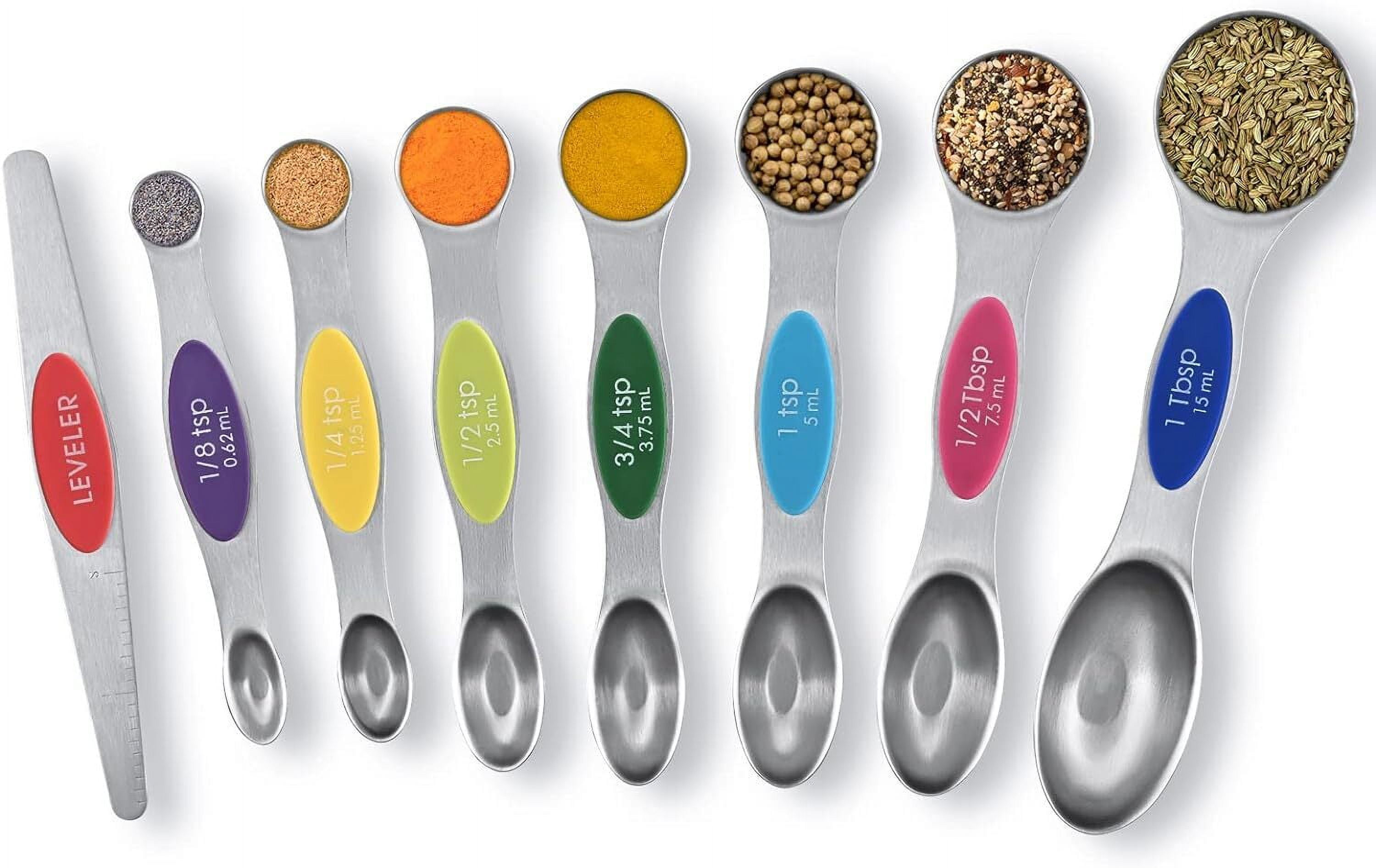 Measuring Spoons Set of 8, Dual Sided Stainless Steel