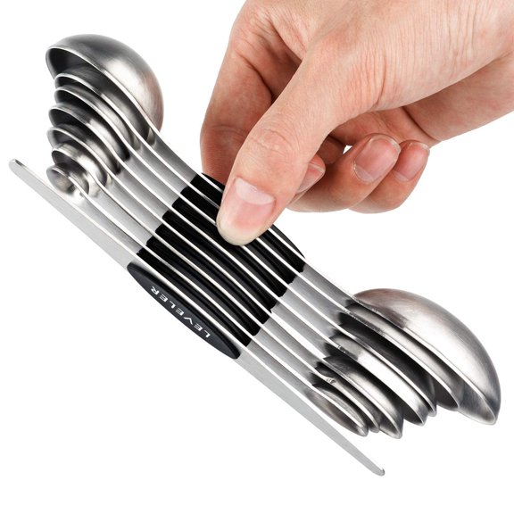 Magnetic Measuring Spoons Set of 8 Stainless Steel Dual Sided Stackable Measuring Spoons Nesting Teaspoons Tablespoons for Measuring Dry and Liquid Ingredients