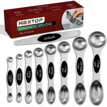 Magnetic Measuring Spoons Set of 9 Stainless Steel Dual-Sided Stackable Measuring Spoon Nesting Teaspoons Measuring Dry and Liquid Ingredients, Fits in Spice Jars Set of 9 - Black