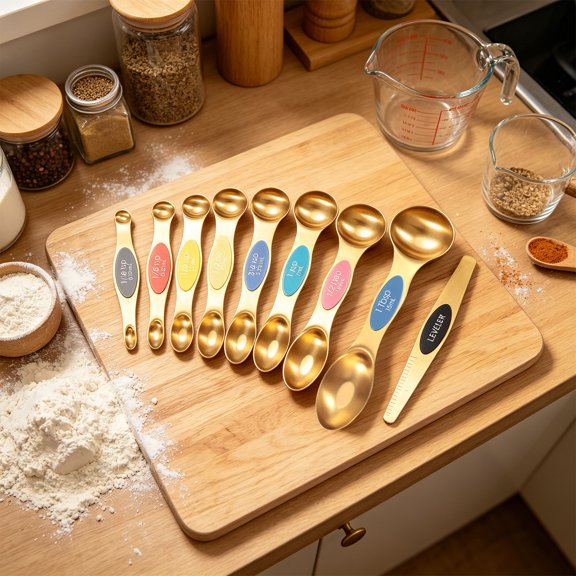 Magnetic Measuring Spoons Set,Dual Sided for Measuring Dry and Liquid Ingredients,Measuring Spoons With Leveler,Stackable Measuring Dry and Liquid Ingredients,Fits in Spice Jars