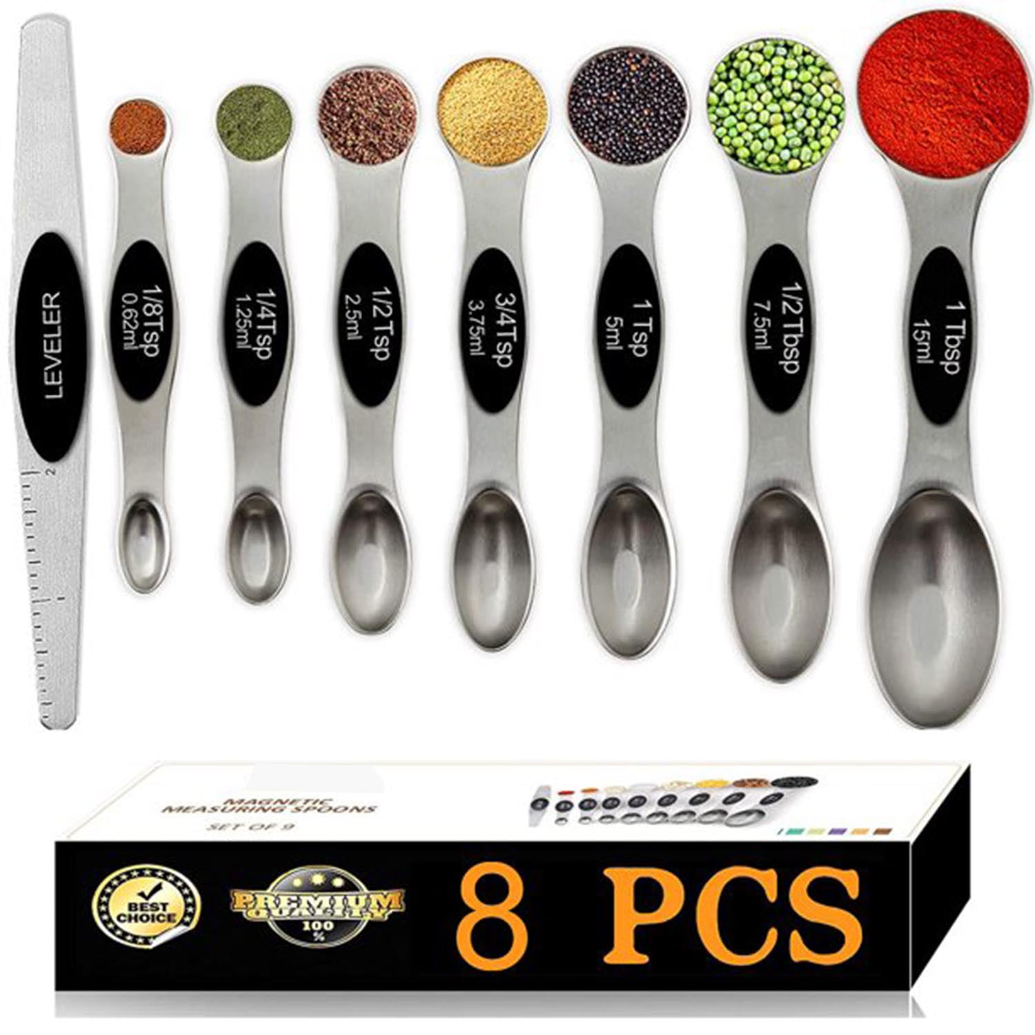 Basic Ingredients By AMCO Set of 4 Measuring Spoons Stainless Steel #528  Keyring