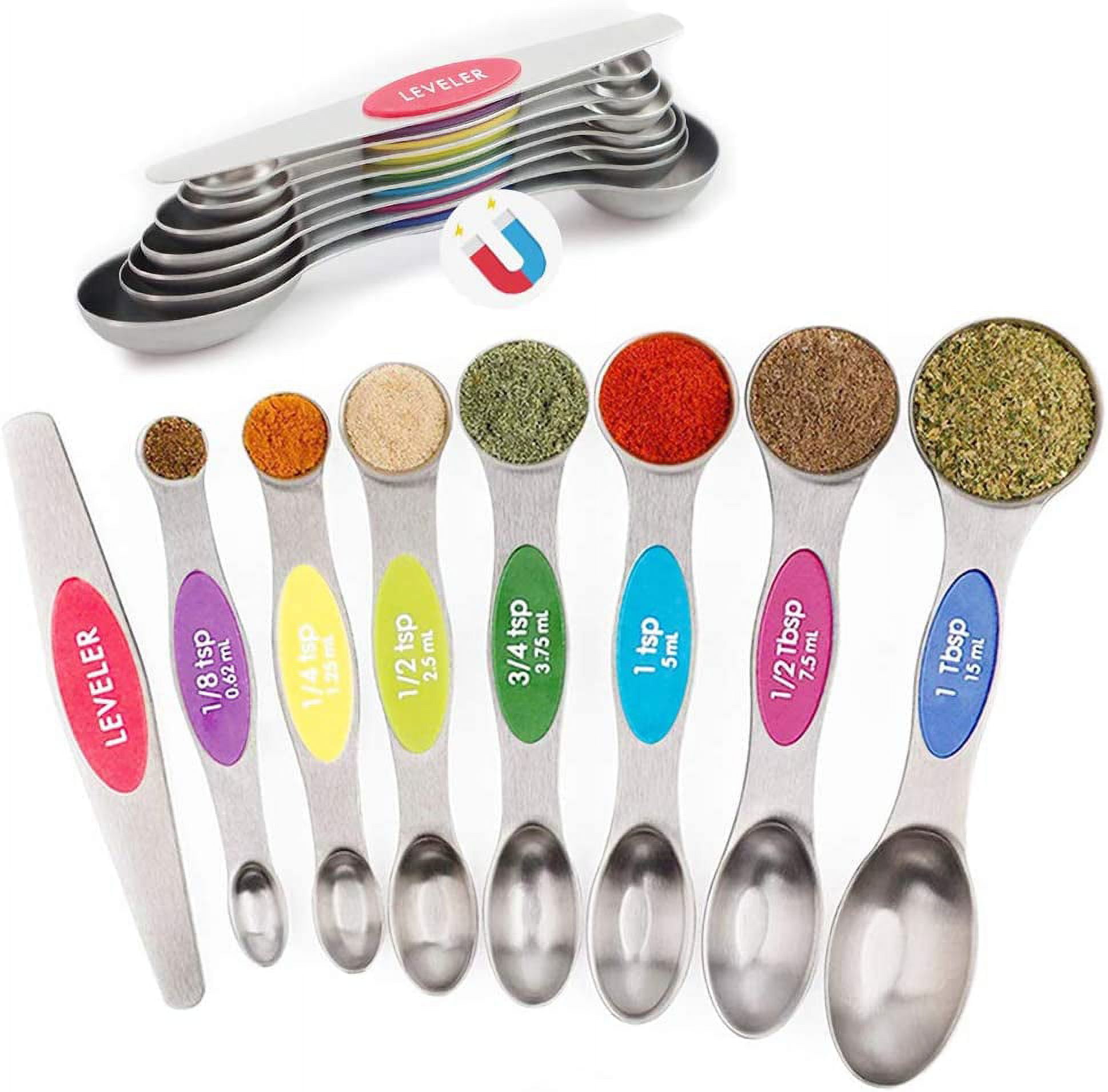 Magnetic Measuring Spoons Set, Set of 8 Measuring Spoons Set Stainless  Steel Stackable Dual Sided Teaspoons and Tablespoons for Measuring Dry and  Liquid Colorful 