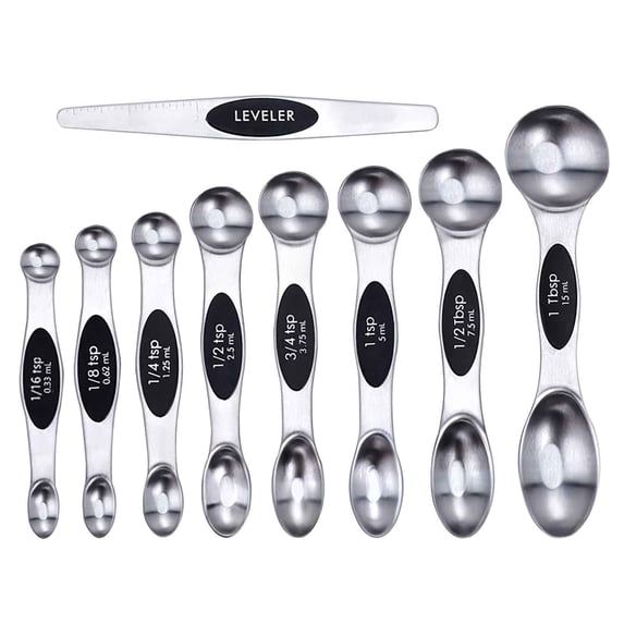 Magnetic Measuring Spoons Set, Stainless Steel Double Headed Stackable Kitchen Spoons for Dry & Liquid Ingredients, Teaspoon Tablespoon Measuring Utensils for Baking Cooking Spices Coffee Sugar Flour