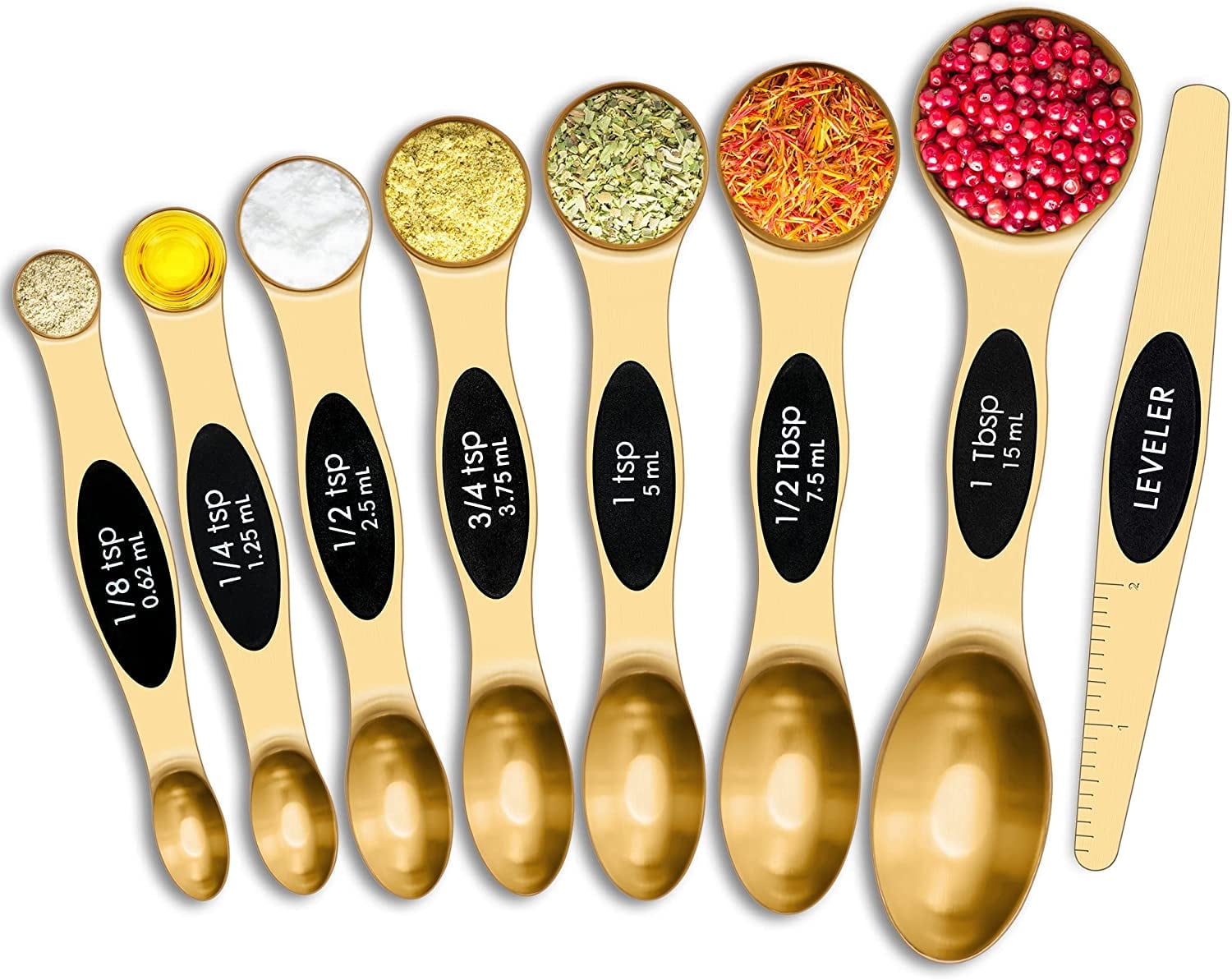 Magnetic Measuring Spoons Set Stainless Steel, Dual Sided for Liquid Dry Food, Measuring Cups Spoons Set Fits in Spice Jar, Kitchen Gadgets, Cooking Utensils Set, Including Leveler, Gold - Walmart.com