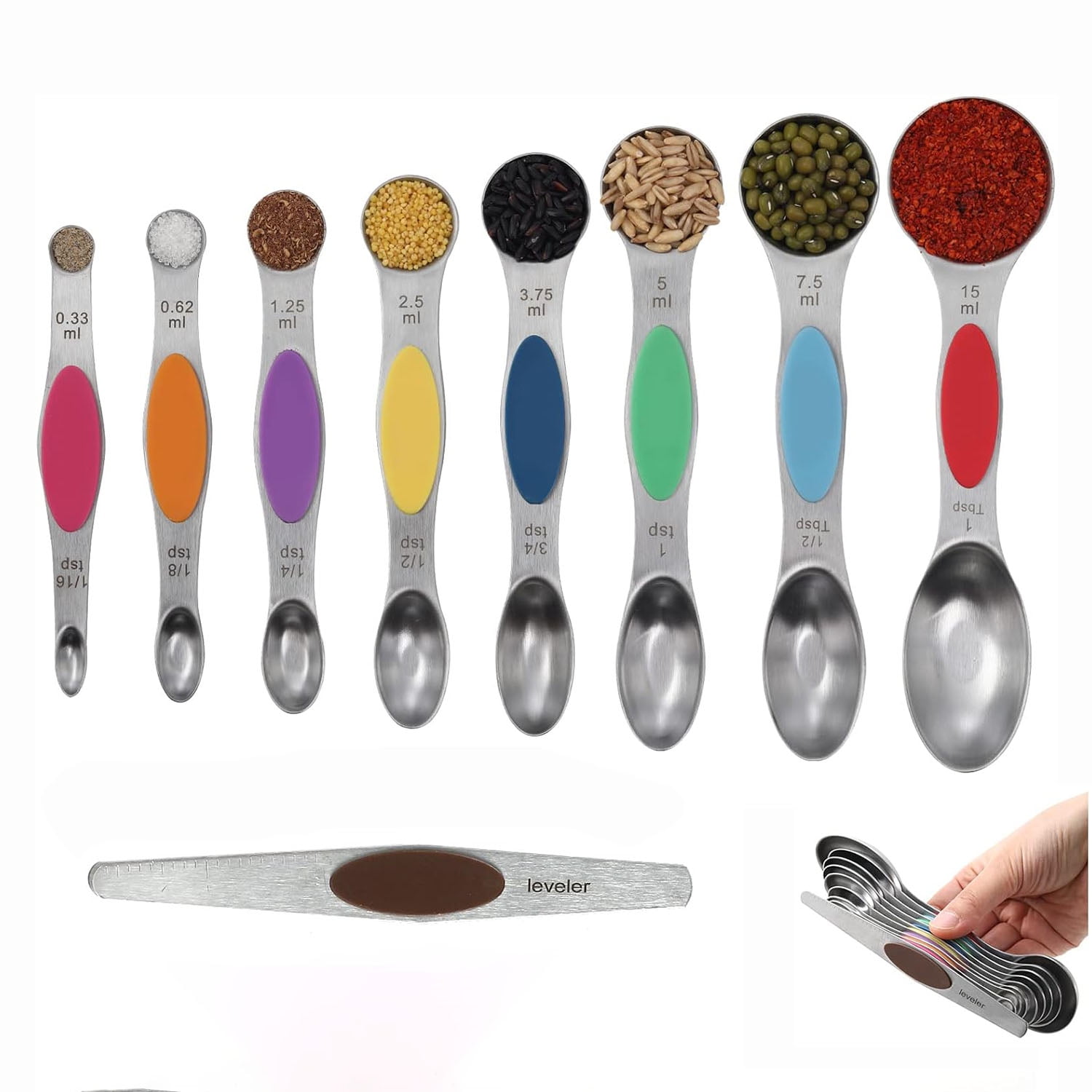 Magnetic Measuring Spoons Set - Stainless Steel Dual Sided Spoons ...