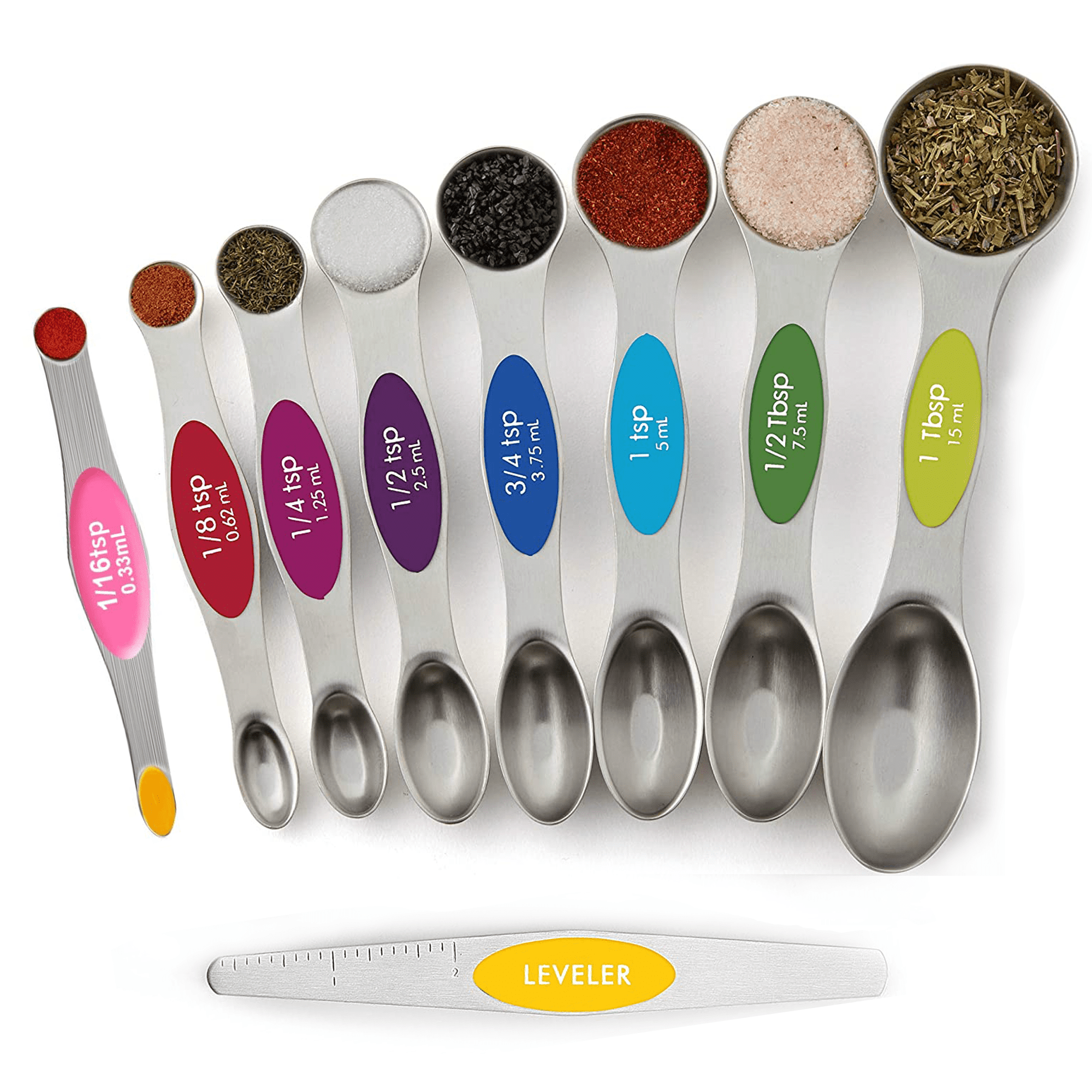 Measuring Cups and Spoons Set Includes 5 Stainless Steel Measuring Cups 7  Magnetic Measuring Spoons and 1 Leveler for Dry or Liquid Ingredients