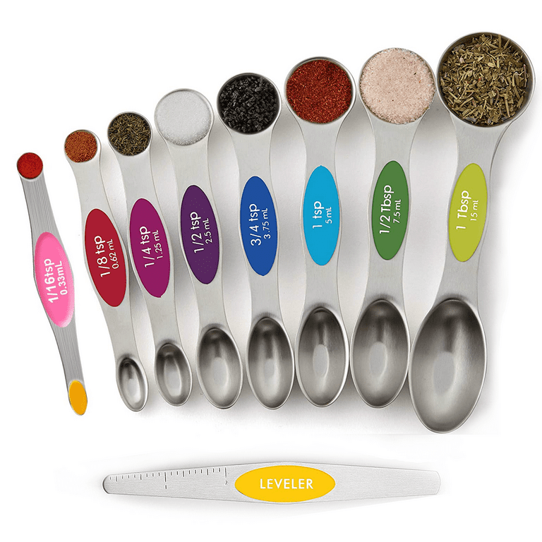  Magnetic Measuring Spoons Set of 6 Stainless Steel Dual Sided  Stackable Teaspoon for Measuring Dry and Liquid Ingredients: Home & Kitchen