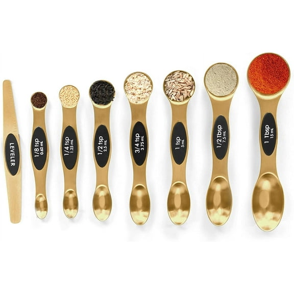 Magnetic Measuring Spoons Set Stainless Steel with Leveler, Stackable Metal Tablespoon Measure Spoon for Baking, Cups and Kitchen Gadgets Apartment Essentials Fits in Spice Jars