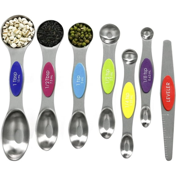 Magnetic Measuring Spoons Set Stainless Steel with Leveler, Stackable Metal Tablespoon Measure Spoon for Baking, Cups and Spoon Set Kitchen Gadgets Apartment Essentials Fits in Spice Jars