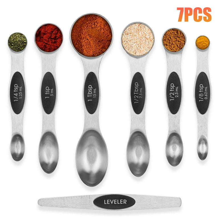 Magnetic Measuring Spoons Set, TSV 7Pcs Stainless Steel Dual Sided  Stackable Teaspoons, Kitchen Measuring Spoons for Measuring Dry and Liquid