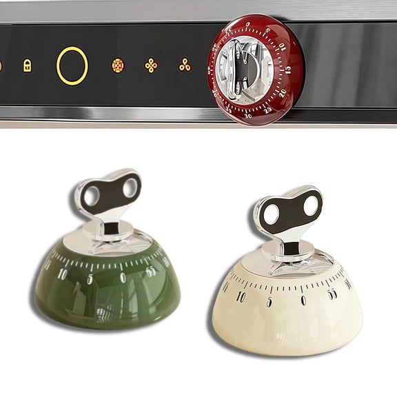 Magnetic Mechanical Kitchen Timer - Wind Up 60 Minutes Countdown Timer, No Batteries Needed, for Cooking, Baking, Classroom, Study & Desk Use (White+Green)