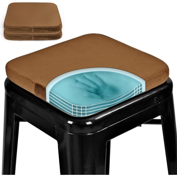 Magnetic Memory Foam Metal Stool Cushions Set of 2, Luxury Velvet Bar Cafe Stackable Chair Seat Pads, Non-Slip & Washable (Square, Brown, 2)