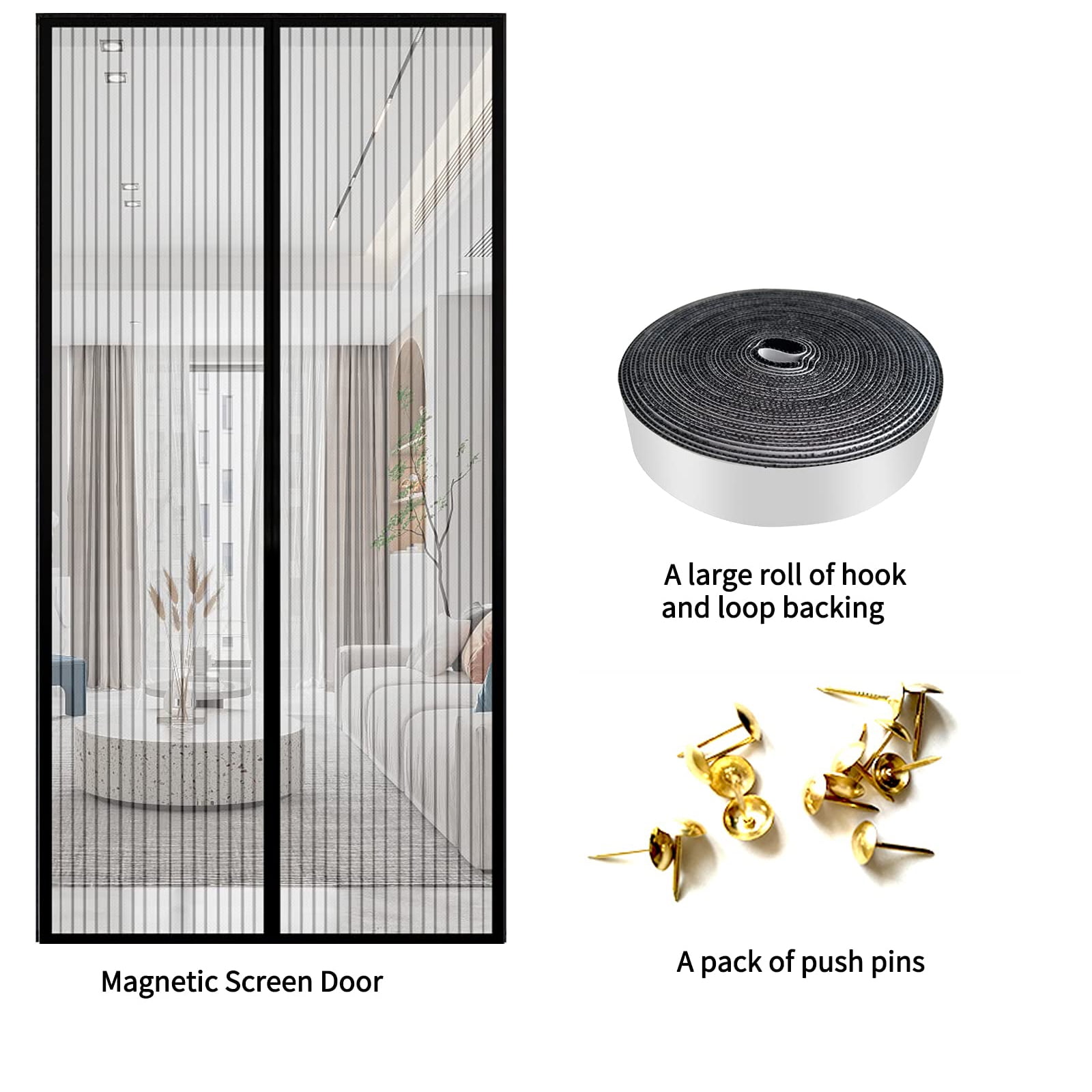 Mesh Screen Door Curtain 39x83in Black Easy to Install Durable Screen Door