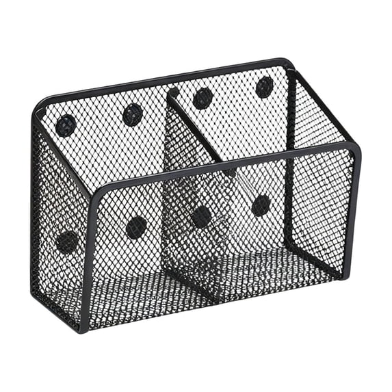Magnetic Mesh Storage Basket - Metal Wall Mount Pen Holder for Organizing Office Supplies and Kitchen Utensils - Durable Iron Construction, Rust Resistant, Space Saving Design,Black