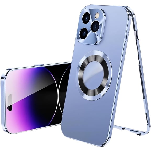 Magnetic Metal Edge Full Body Military Drop Protection for iPhone 16 Plus Case,Compatible with ,Rugged Built-in Privacy Screen Protector Logo View Shockproof Cover,Blue
