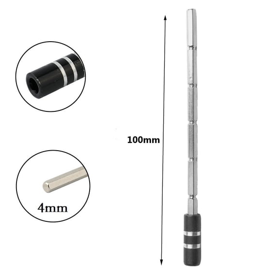 Magnetic Metal Extension Bar Rod for 1/8" Hex Bits, 4mm Shank Screwdriver Adapter for Tight Spaces, Silver 100mm Drill Accessory