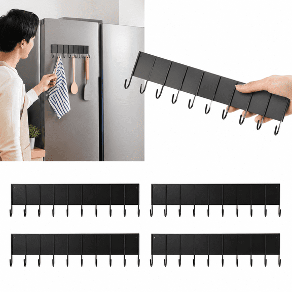 Magnetic Metal Kitchen Utensil & Key Holder Organizer with 10 Hooks
