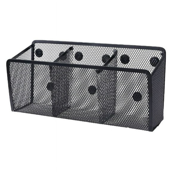 Magnetic Metal Mesh Pencil Holder, Wire Mesh Storage Basket Organizer with Strong Magnet for Refrigerator, Whiteboard, Locker Accessories, Office Supplies Organizers, 3 Slot Black