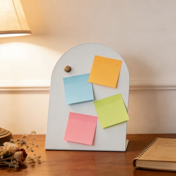 Magnetic Metal Note Board 11" x 7.9" x 3.9",Arch Top Desktop Bulletin Board for Notes Photos Magnets,Home Office Desk Organization,White
