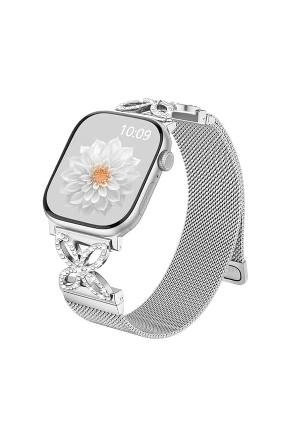 Magnetic Metal Strap for Apple Watch Bands for Women 40mm 41mm 42mm 44mm 45mm 46mm 49mm 38mm Series 11 10 9 8 7 6 5 4 3 2 SE Ultra, Bling Dressy Stainless Steel Milanese Loop iWatch Band