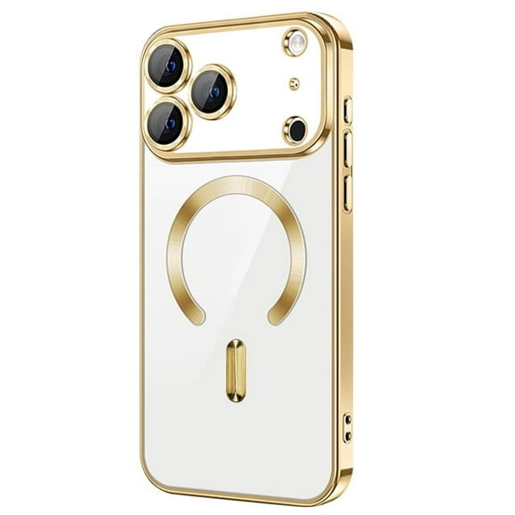 Magnetic Metallic Border TPU Case for iPhone 17 Pro with Tempered Glass Screen Protector - Gold