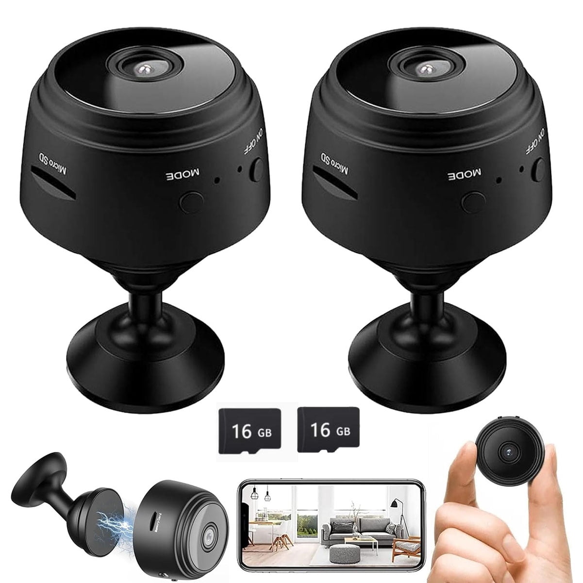 Magnetic Mini Security Camera - 2 Pack 1080P WiFi Wireless Security ...