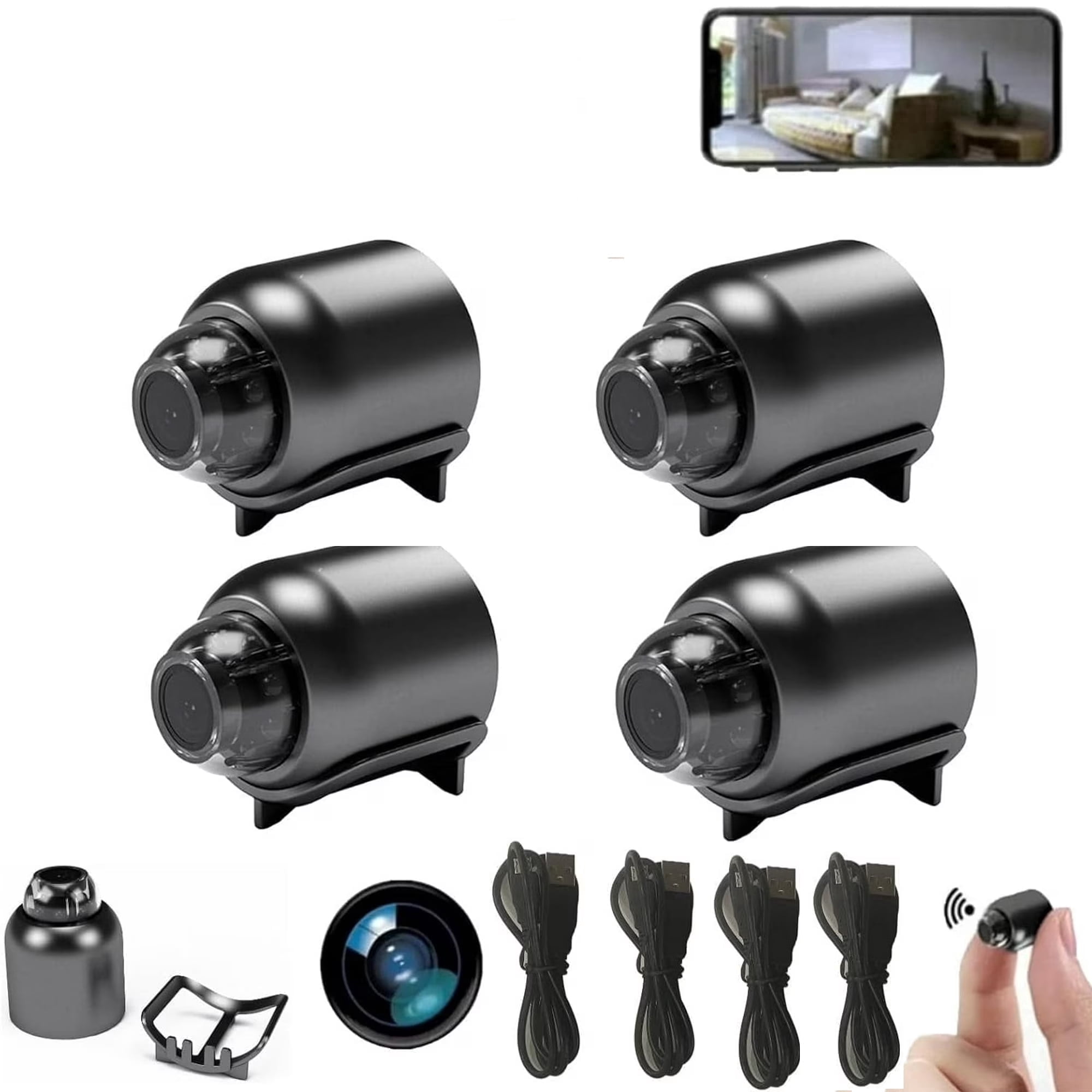 Magnetic Mini Security Camera Outdoor, 4PCS Magnetic Mini Security Camera,1080P HD Mini Wireless Camera Access Via Mobile App Anytime for Baby Monitor Dog in Door
