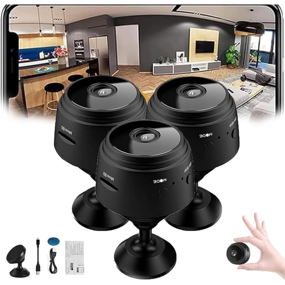 Magnetic Mini Security Camera Outdoor, Mini Security Cameras for Home Security, Mini 1080p HD Wireless Magnetic Security Camera, Nanny Cams Wireless with Cell Phone App and Sound(3, Black)