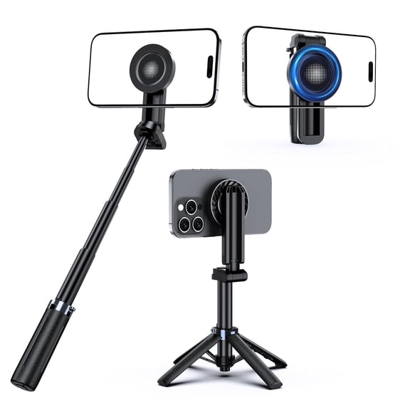 Magnetic Mini Tripod with Rechargeable Remote, Pocket Tripod for iPhone/Android, Compact Travel Stand for TikTok, YouTube, Live Streaming, Vlogging, Adjustable Holder