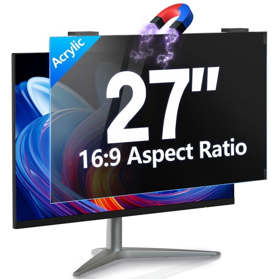 Magnetic Monitor Privacy Screen 27 inch, 9H Hanging Privacy Screen for Computer Monitor for 16:9 Frameless Monitor, Acrylic Eye Protection Anti Glare Blue Light Computer Screen Privacy Filter