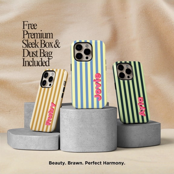 Magnetic Monogram Striped Phone Case For iPhone Samsung Wireless Charging Compatible Custom Initial