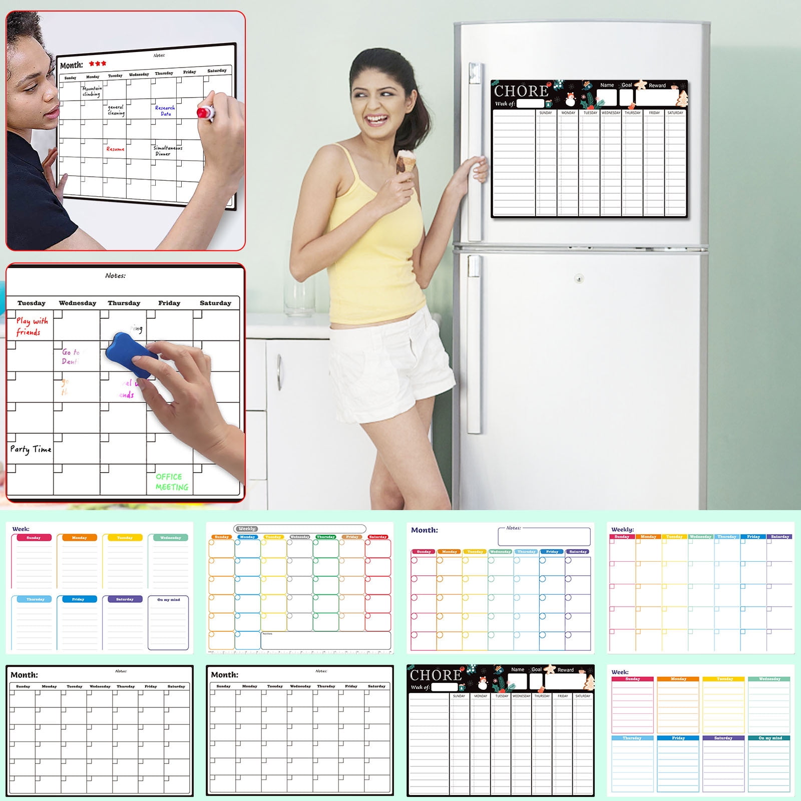 2 Pack Magnetic Dry Erase Board For Fridge - 16x12 Inch, 4 Markers, Eraser, Flexible & Reusable