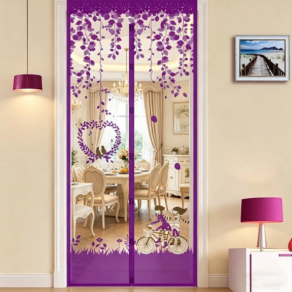 Magnetic Mosquito Door Curtain, Self-Closing Soft Mesh Screen for Home Bedroom Living Room, Summer Insect Fly Protection, Ventilation & Room Partition - Green/Brown/Purple