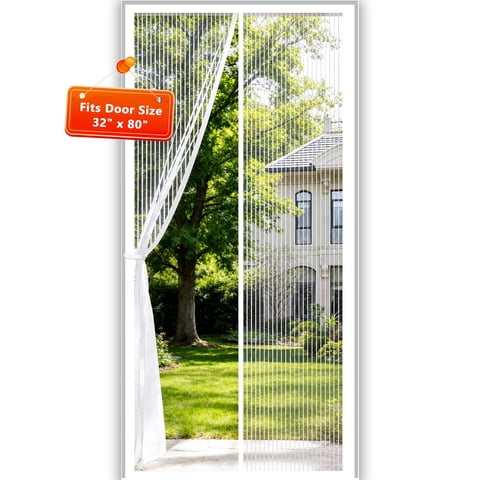 AuraLane Magnetic Screen Door Fit Door 32"x80",Heavy Duty Hands Free Mesh Curtain Keeps Bugs Out for Pet and Kid Friendly,White