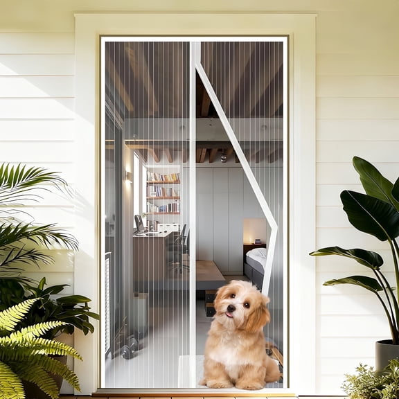 AuraLane Magnetic Screen Door Fit Door 32"x80",Heavy Duty Hands Free Mesh Curtain Keeps Bugs Out for Pet and Kid Friendly,White