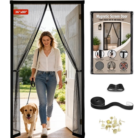 AuraLane Magnetic Screen Door Fit Door 36"x80",Heavy Duty Hands Free Mesh Curtain Keeps Bugs Out for Pet and Kid Friendly,Black