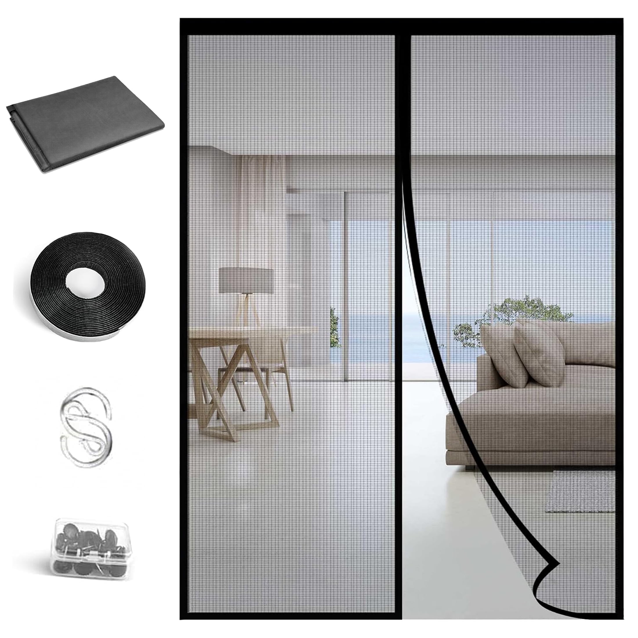 AuraLane Magnetic Screen Door Fit Door 36"x80",Heavy Duty Hands Free Mesh Curtain Keeps Bugs Out for Pet and Kid Friendly,Black