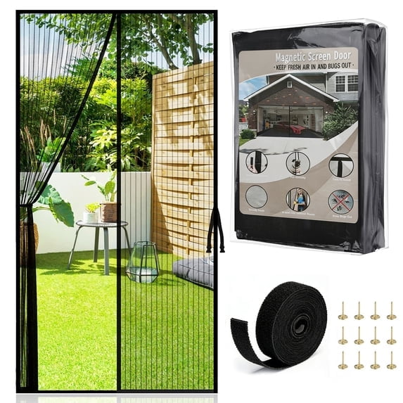 AuraLane Magnetic Screen Door Fit Door 36"x80",Heavy Duty Hands Free Mesh Curtain Keeps Bugs Out for Pet and Kid Friendly,Black
