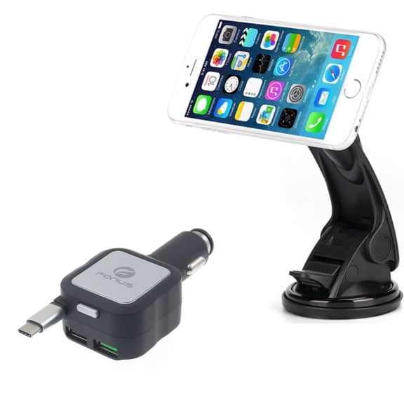 Magnetic Mount Holder w Retractable Car Charger W5K for Nokia 8, 3.1 Plus - OnePlus 5T, 6, 6T, 7 Pro - Razer Phone 2 - RED Hydrogen One - Samsung Galaxy S9 Plus, S8+ S8, S10e S10 Plus active