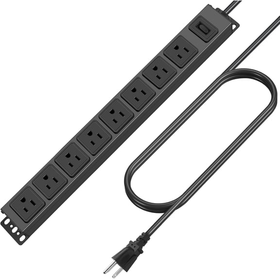 Magnetic Mount Power Strip, 8 Outlet Mountable Socket, Metal Heavy Duty Surge Protector, Gaming Table Outlet, Easy to Fix Without Drilling or Taping, 10FT Extension Cord.(Black)