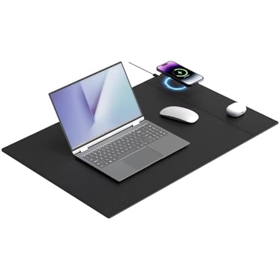 Magnetic Mouse Pad with Wireless Charging, 23.4'' x 15.6'' Extra Large Desk Pad, Waterproof and Scratch-Resistant Mousepad, Charcoal Black Computer Mouse Mat for MacBook, PC, Laptop$$Office