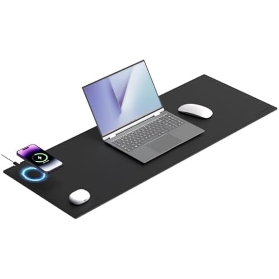 Magnetic Mouse Pad with Wireless Charging, 31'' x 11.7'' Extra Large Desk Pad, Waterproof and Scratch-Resistant Mousepad, Charcoal Black Computer Mouse Mat for MacBook, PC, Laptop$$Office