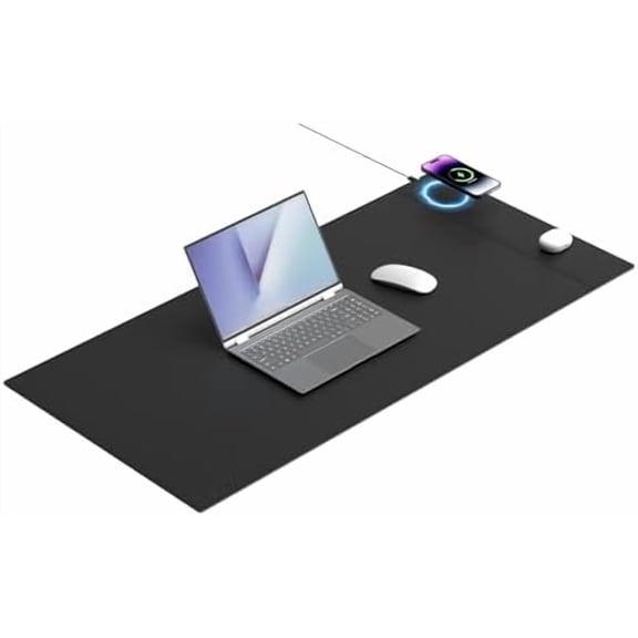 Magnetic Mouse Pad with Wireless Charging, 35.4'' x 16.9'' Extra Large Desk Pad, Waterproof and Scratch-Resistant Mousepad, Charcoal Black Computer Mouse Mat for MacBook, PC, Laptop$$Office