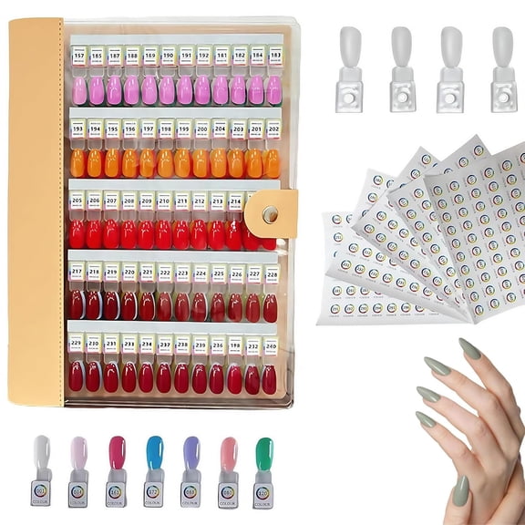 Magnetic Nail Swatches Book, 120/180/240 Nail Color Display Book, Magnet Blank Nail Organizer Storage, with Transparent Nails, Nail Art Salon Design Display Booklet for Manicurist (brown,120Pc)