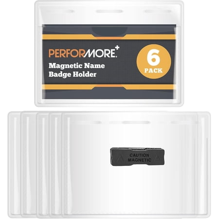 Magnetic Name Badge Holder Kit, 6 Pack, 4" x 3" Clear Top Loading, for ID's, Conventions, Exhibitors, and Events